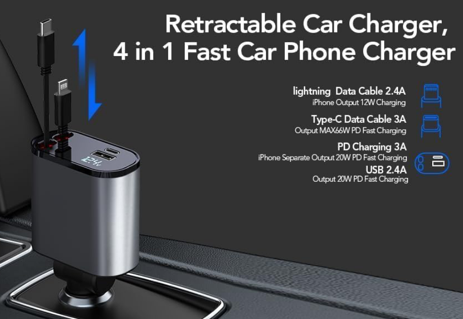 The Ultimate 4-in-1 Retractable Car Charger