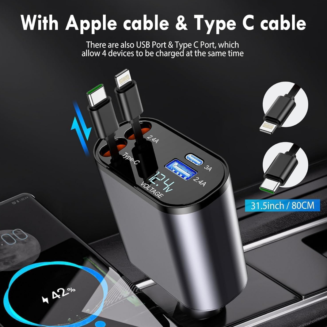 The Ultimate 4-in-1 Retractable Car Charger