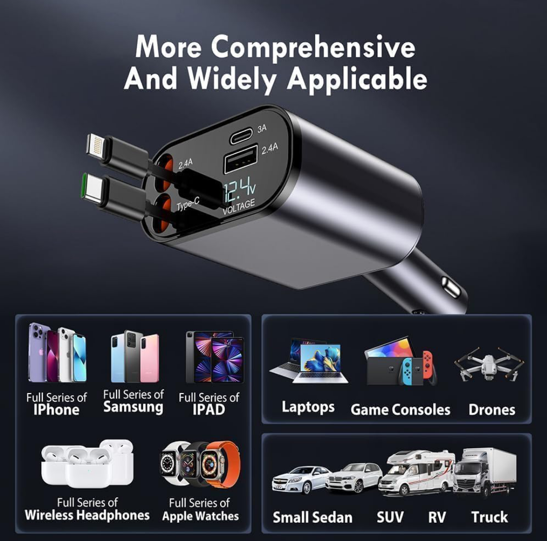 The Ultimate 4-in-1 Retractable Car Charger